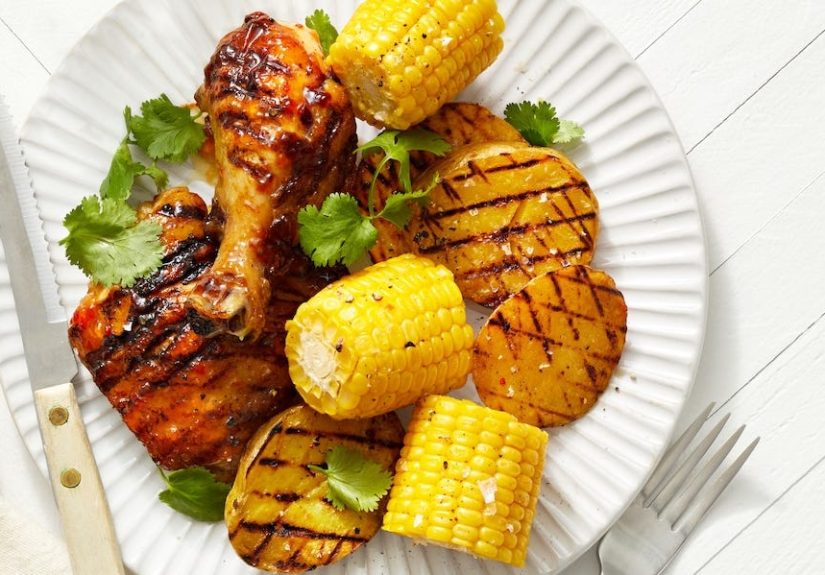 5-Ingredient Sticky Grilled Chicken with Corn and Potatoes Recipe