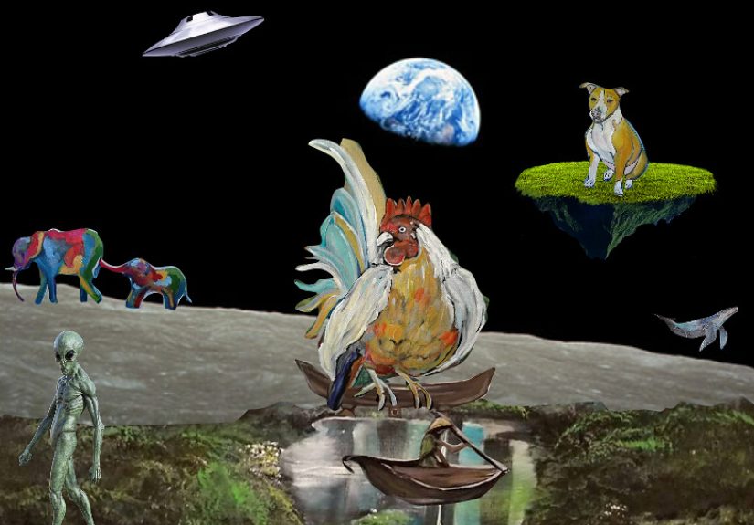 Barney The Chicken With Friends On The Moon!