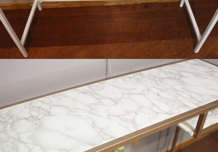 DIY Rose Gold/Marble Desk, Fur Chair + Vanity