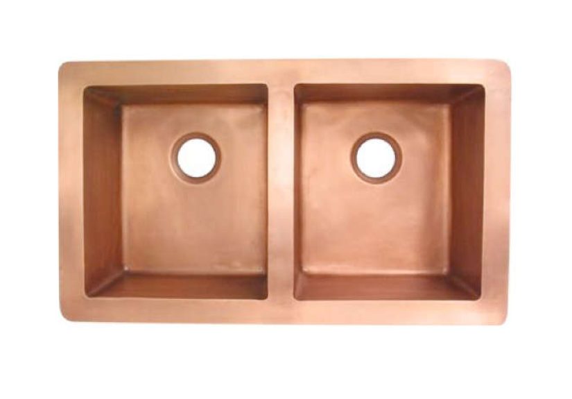 Double Bowl Copper Kitchen Sink with Smooth Apron Front