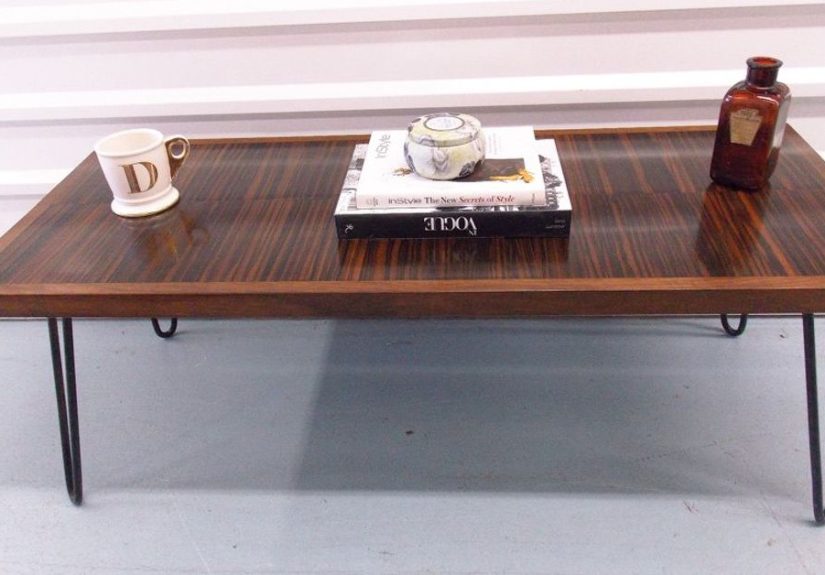 Salvaged Wood Art Deco Style Coffee Table With Hairpin Legs
