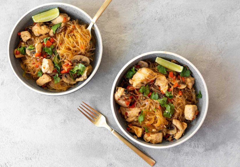 Thai Pad Woon Sen (Thai Glass Noodle Stir-Fry) With Chicken and Vegetables