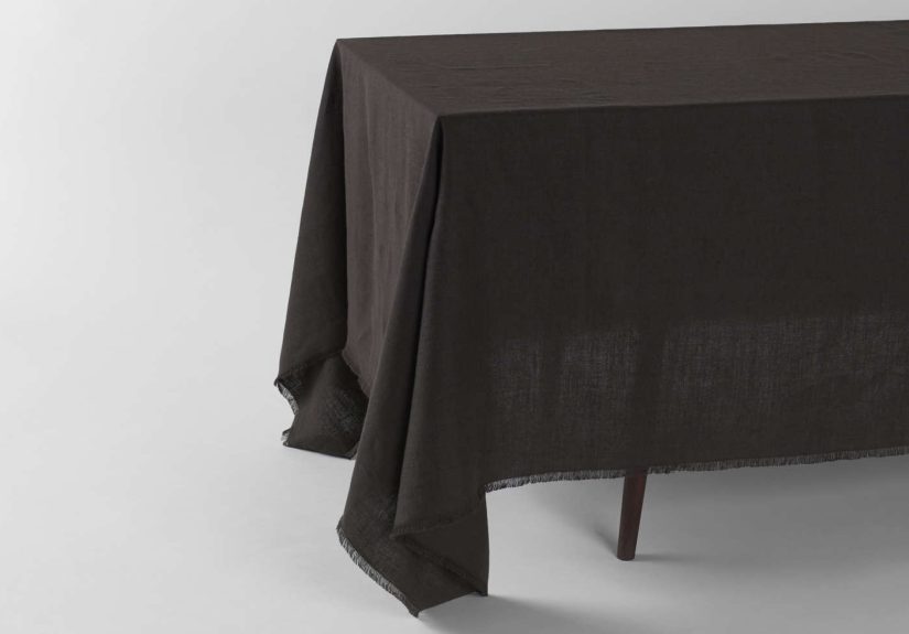 Boxwood Linen Fringed Tablecloth Arabica